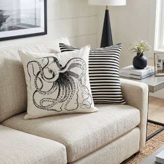 Coussin Octopus Vintage noir et blanc