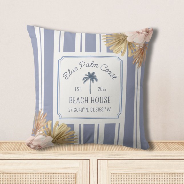 Coussin Maison de plage rayures bleues Côtière Boho Fermet (In situ)