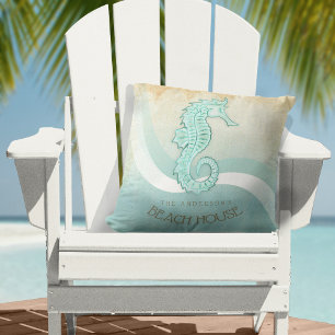 Coussin Maison de plage Seahorse Aqua Blue ID623