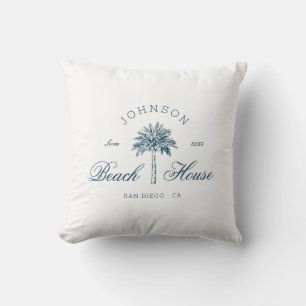 Coussin Maison de plage vintage moderne côtière Palmier Bl