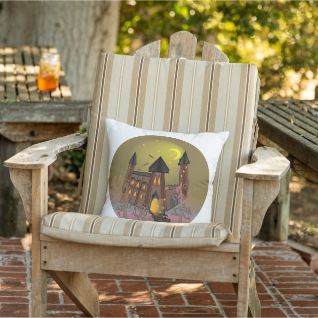 Coussin Maison de sorcière éffrayante Halloween et château (Chaise)