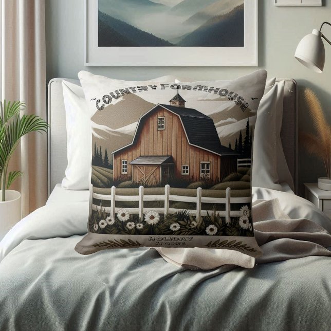 Coussin Maison de vacances rustique Campagne Agritourisme  (Holiday Home Rustic Country Farmhouse Minimalist Throw Pillow)