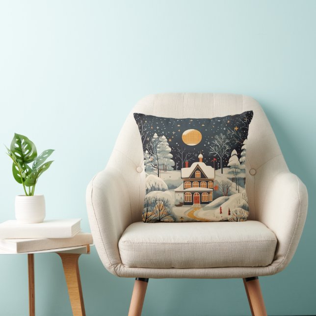 Coussin Maison d'hiver de style gouache vintage (Chaise)
