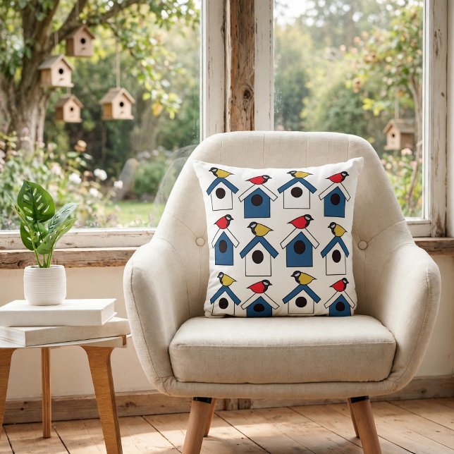 Coussin Maison d'oiseaux Maison d'oiseaux Colorés Oiseaux  (Créateur téléchargé)