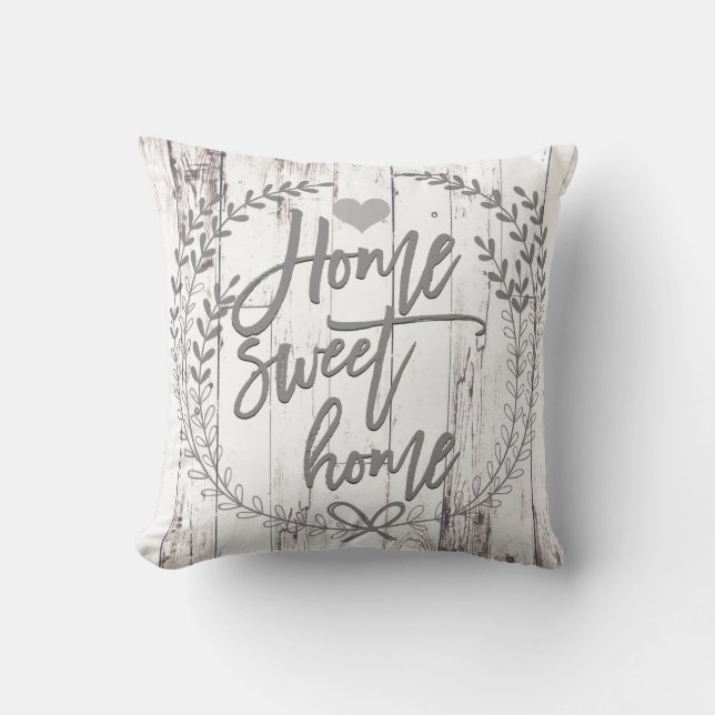 Coussin Maison Douce Maison Rustique en Bois Blanc (Recto)