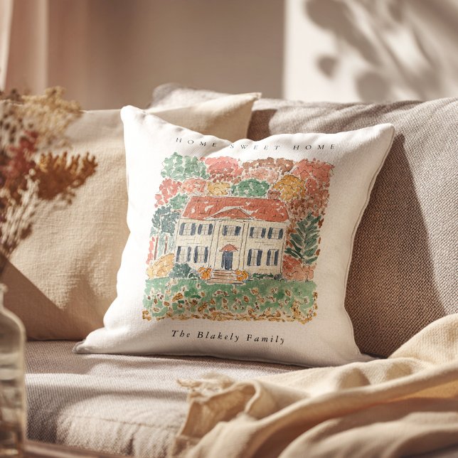Coussin Maison Douce Maison Thanksgiving Automne Maison Ge (Home Sweet Home Thanksgiving Autumn Georgian House Throw Pillow)