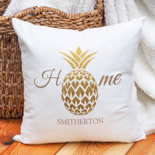 Coussin Maison élégante moderne or ananas blanc