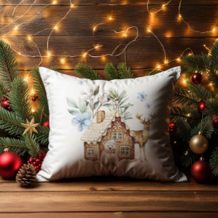 Coussin Maison en pain d'épice d'aquarelle, ours polaire e