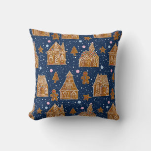 Coussin Maison en pain d'épice enneigée