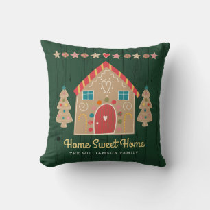 Coussin Maison en pain d'épice vert Accueil Sweet Home Rus