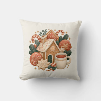 Coussin Maison en pain d'épices rétro avec biscuits et cac