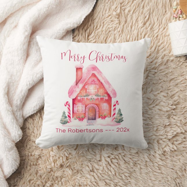 Coussin Maison en pain d'épices rose Noël (Couverture)