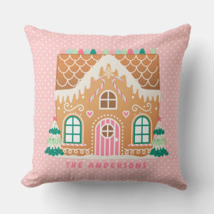 Coussin Maison en pain d'épices rose   Personnalisé