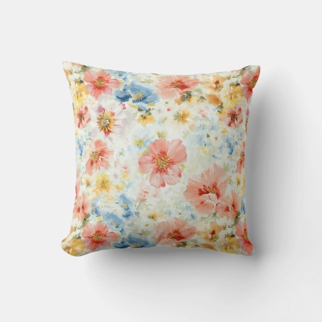 Coussin Maison florale botanique aquarelle de fleurs sauva (Recto)