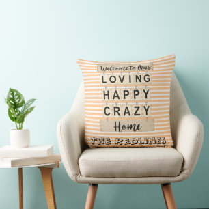 Coussin Maison Folle Heureuse Aimante Personnalisée Rayée