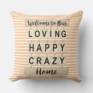 Coussin Maison Folle Heureuse Aimante Personnalisée Rayée