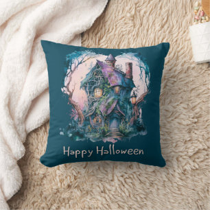 Coussin Maison hantée bleue et violette Blue Joyeux Hallow