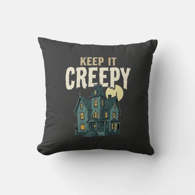 Coussin Maison Hantée Creepy Design Halloween_1 (Recto)