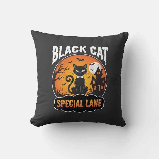 Coussin Maison hantée de chat noir Halloween Design de lun (Recto)