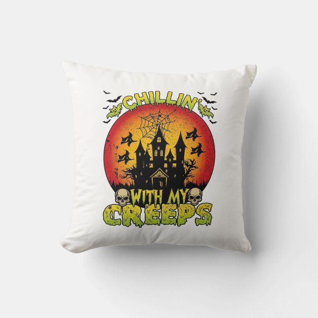Coussin Maison hantée de Chill Creeps Halloween Sorcières  (Recto)