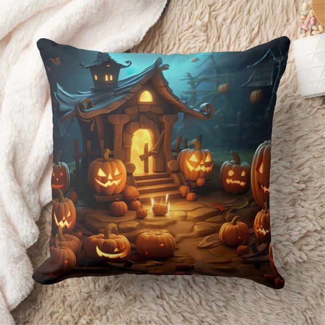 Coussin Maison hantée de citrouille d'Halloween 3D (Couverture)