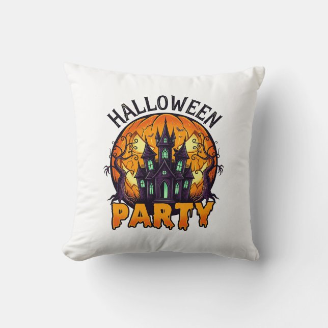 Coussin Maison hantée de fête d'Halloween Citrouille Chauv (Recto)