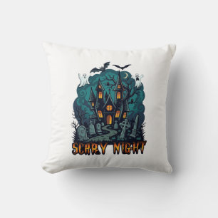 Coussin Maison Hantée de Nuit Effrayante Fantômes Cimetièr