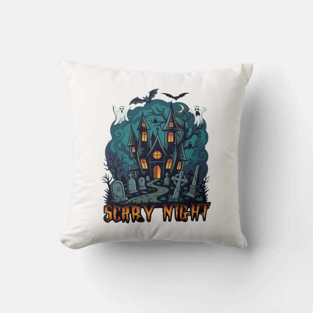 Coussin Maison Hantée de Nuit Effrayante Fantômes Cimetièr (Recto)