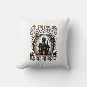 Coussin Maison hantée de saison effrayante vintage Hallowe
