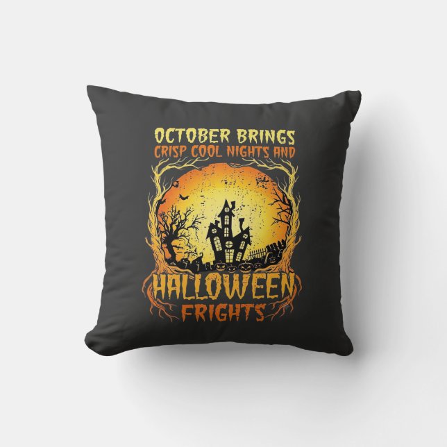 Coussin Maison hantée de terreurs d'Halloween Pleine lune  (Recto)