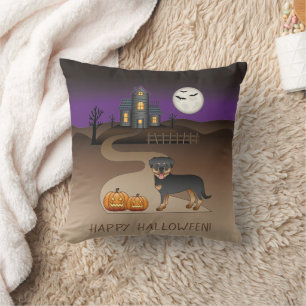 Coussin Maison hantée d'Halloween Noire Et Tan Rottweiler