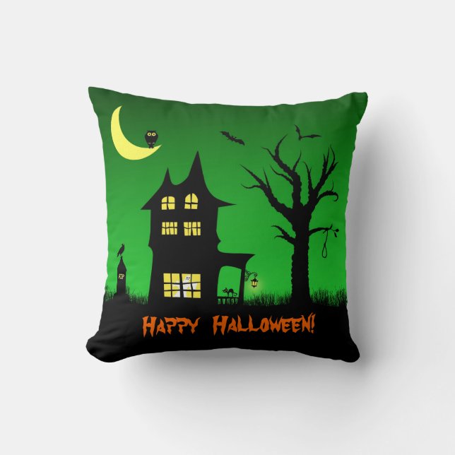 Coussin Maison Hantée éffrayante Halloween Décoratif (Recto)