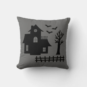 Coussin Maison hantée grise et noire Maison hantée d'Hallo