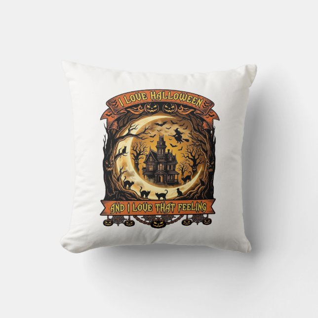 Coussin Maison hantée Halloween Amour Croissant Lune Noir  (Recto)