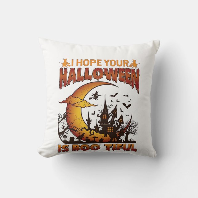 Coussin Maison Hantée Halloween Boo Tiful Croissant de Lun (Recto)