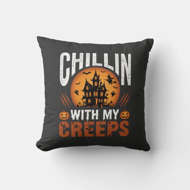 Coussin Maison Hantée Halloween Chillin Avec Mes Creeps De (Recto)