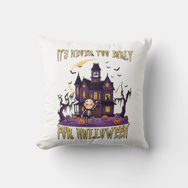 Coussin Maison Hantée Halloween Cimetière Squelette (Recto)