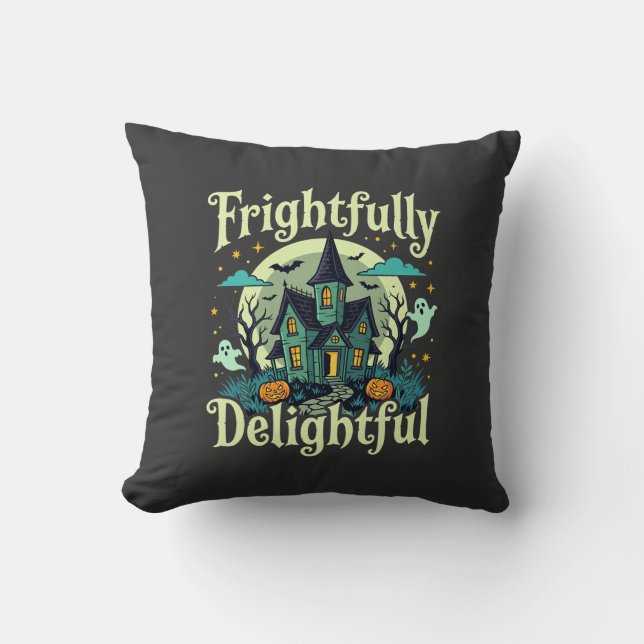 Coussin Maison Hantée Halloween Effroyablement Délicieuse  (Recto)