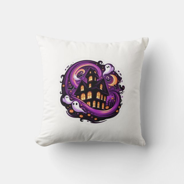 Coussin Maison hantée Halloween Fantômes, Citrouilles et c (Recto)