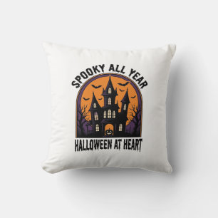 Coussin Maison hantée Halloween Gravure vintage Art effray