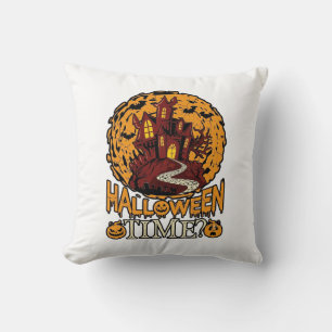 Coussin Maison Hantée Halloween Pleine Lune Citrouilles