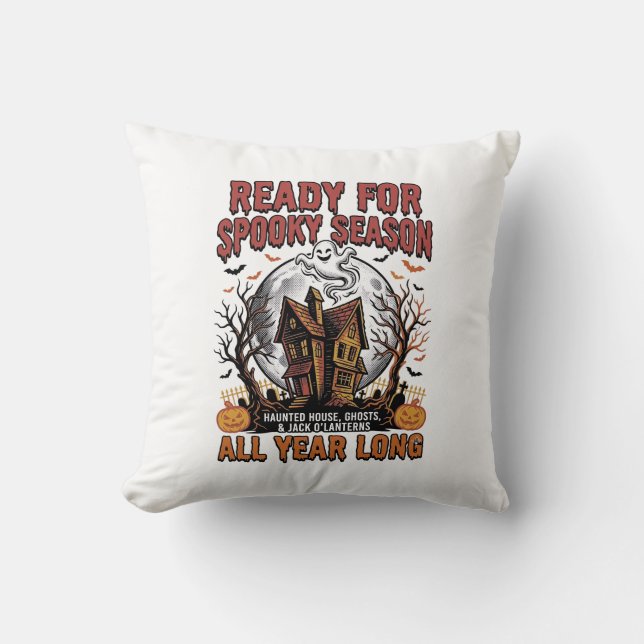 Coussin Maison Hantée Halloween Prête pour la Saison T Shi (Recto)