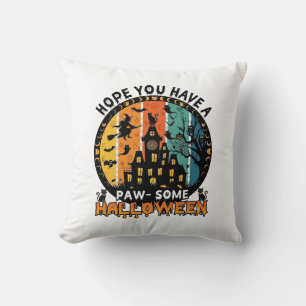Coussin Maison Hantée Halloween Sorcière Chats Noirs_