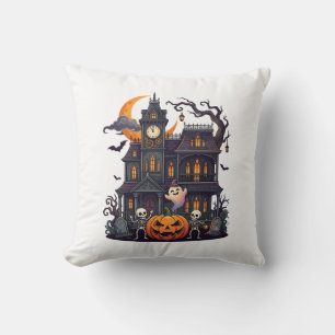 Coussin Maison Hantée Halloween Squelettes Citrouille Fant
