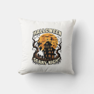 Coussin Maison Hantée Nuit Effrayante Halloween Pleine Lun