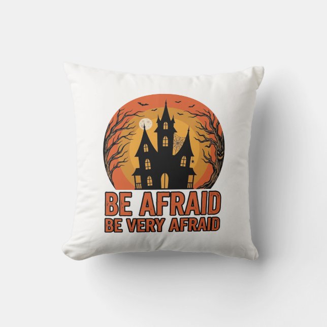 Coussin Maison hantée Sois effrayé Design Halloween vintag (Recto)