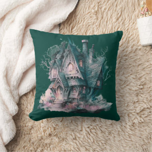 Coussin Maison hantée verte et rose Halloween vert