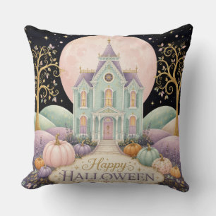 Coussin Maison hantée victorienne pastel fantaisiste Hallo