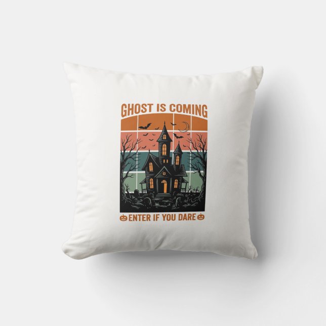Coussin Maison Hantée Vintage Ghost Arrive Halloween Dé (Recto)