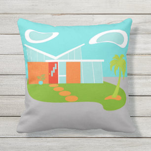 Coussin Maison moderne de dessin animé du milieu du siècle